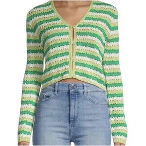 Industry Green Crochet Knit Cropped Cardigan Long Sleeve‎ Button Front V Neck S